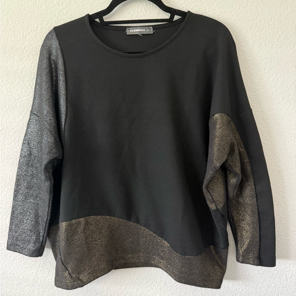 Alembika Black Top with Metallic Bronze Trim - Picture 8 of 16